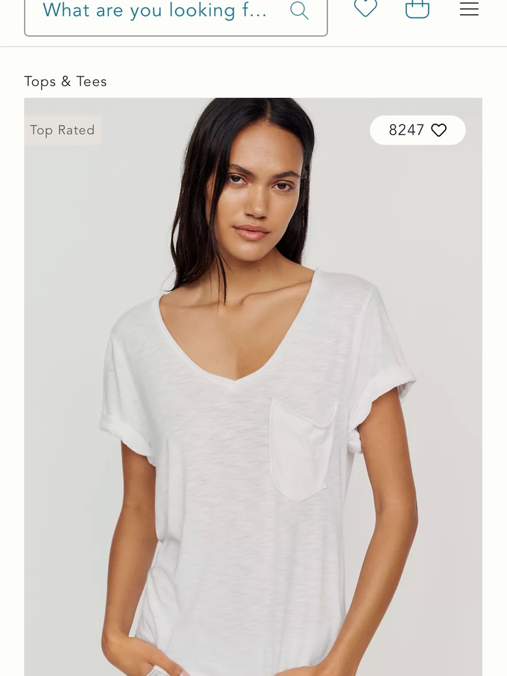 Anthropologie T.La White V-Neck Pocket Tee with Roll Sleeves